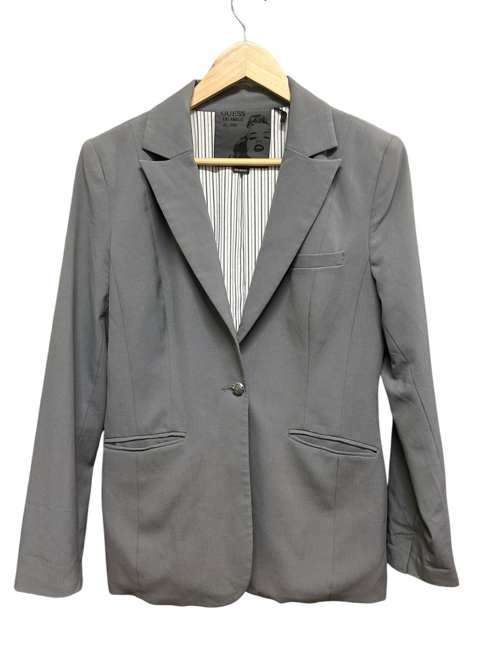 Guess LA Stretch Gray Lined Career Blazer Jacket Size L